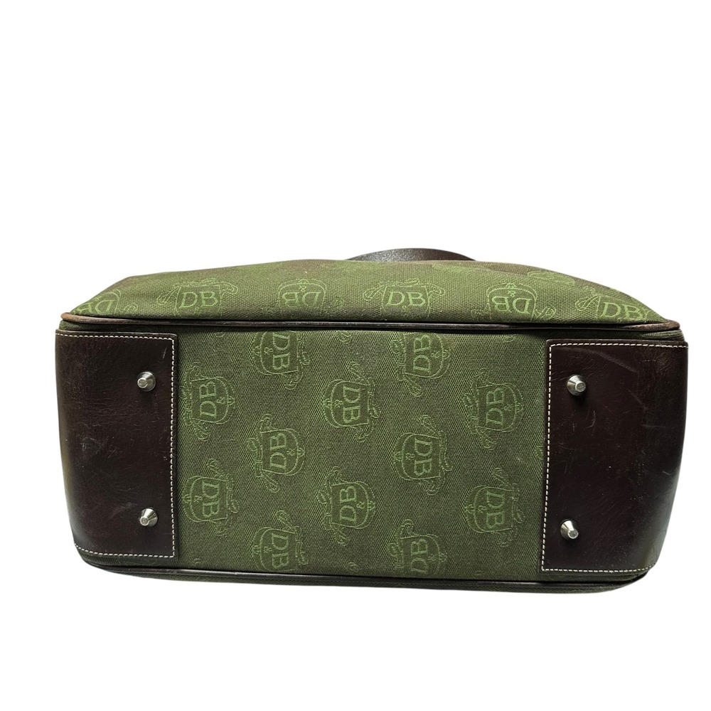 Dooney and Burke Signature Canvas Tote Bag Green Brown Leather Trim Silver - Picture 4 of 14
